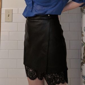 Vintage style foux leather skirt with lace detail